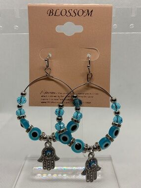 3For$20 Blossom Turquoise Evil Eye Hamsa Hoop Earrings - Women's Jewelry